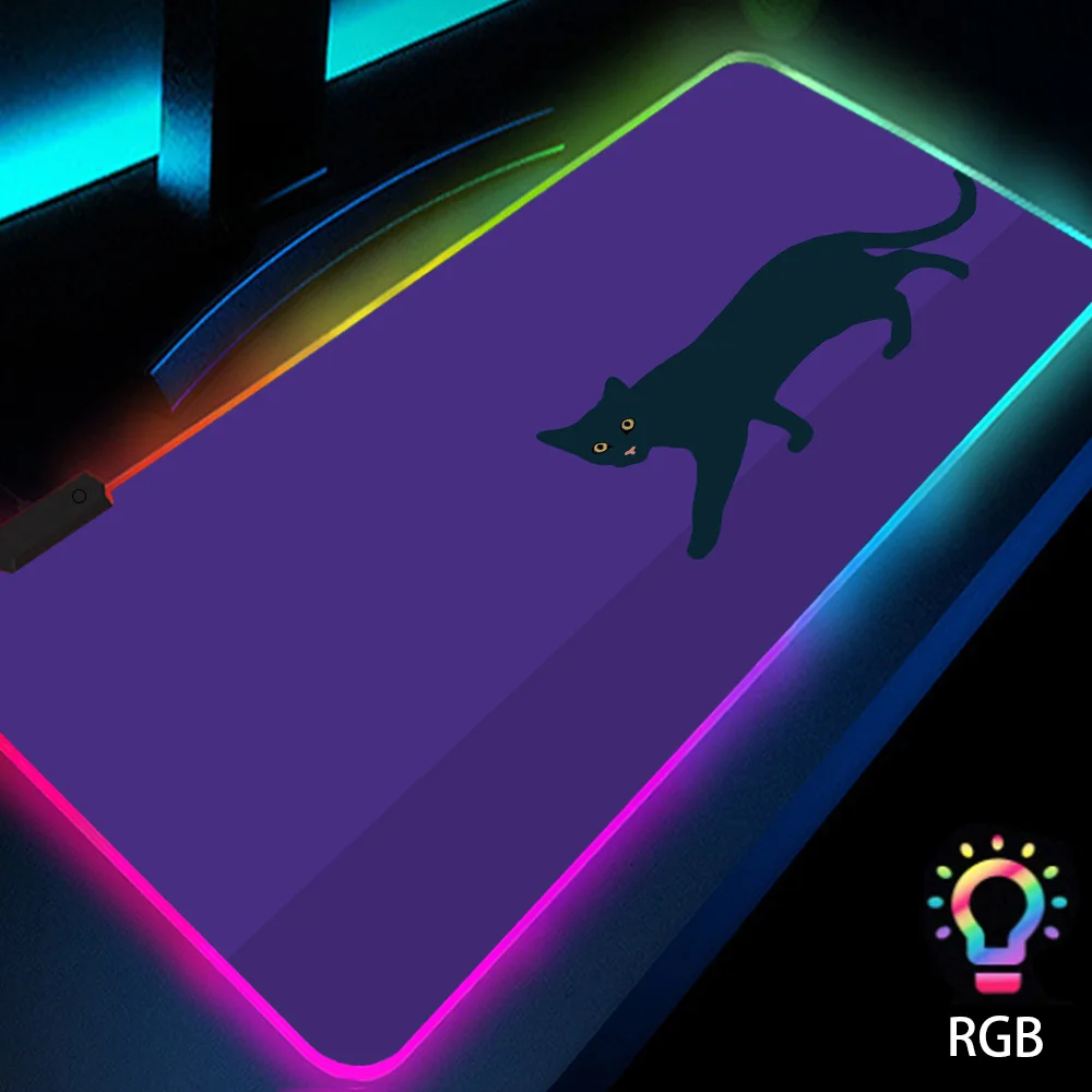 

Purple Mouse Pad with Backlight Cat Mat Gaming Accessories Room Decor Gamer Girl Aesthetic Cartoon Rubber Mat Rgb Luminou Carpet