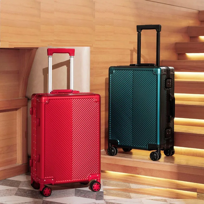 

20"24"26Inch High Qulity Full AluminiumTravel Silent Wheeled Luxury Suitcase Men' Trolley Rolling Luggage TSA Lock Boa