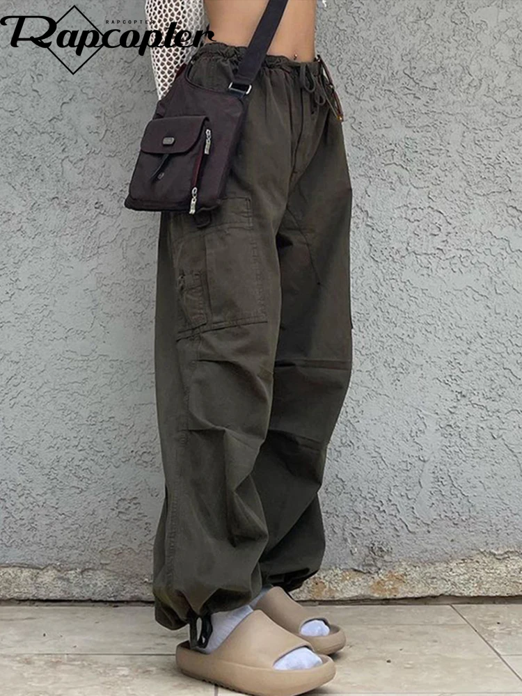 

Брюки-карго Rapcopter Y2K женские с большими карманами, спортивные штаны с рюшами, повседневные винтажные Джоггеры в стиле Харадзюку, брюки