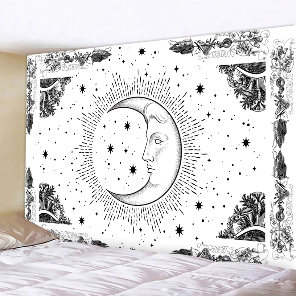 

Черно-белый гобелен с мандалой, настенное покрытие, Йога, хиппи, фоновая ткань, ведьмахство, гостиная, домашний декор