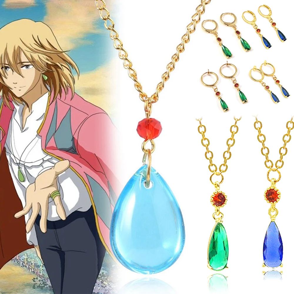 

Howls Moving Castle Necklace Hayao Miyazaki Anime Blue Crystal Pendant Necklaces for Wonmen Men Cosplay Accessories