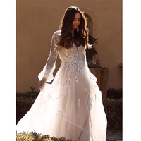 luojo boho wedding dress 2022 a line scoop neck backless puff sleeves appliques bridal gown for charming women vestidos de novia