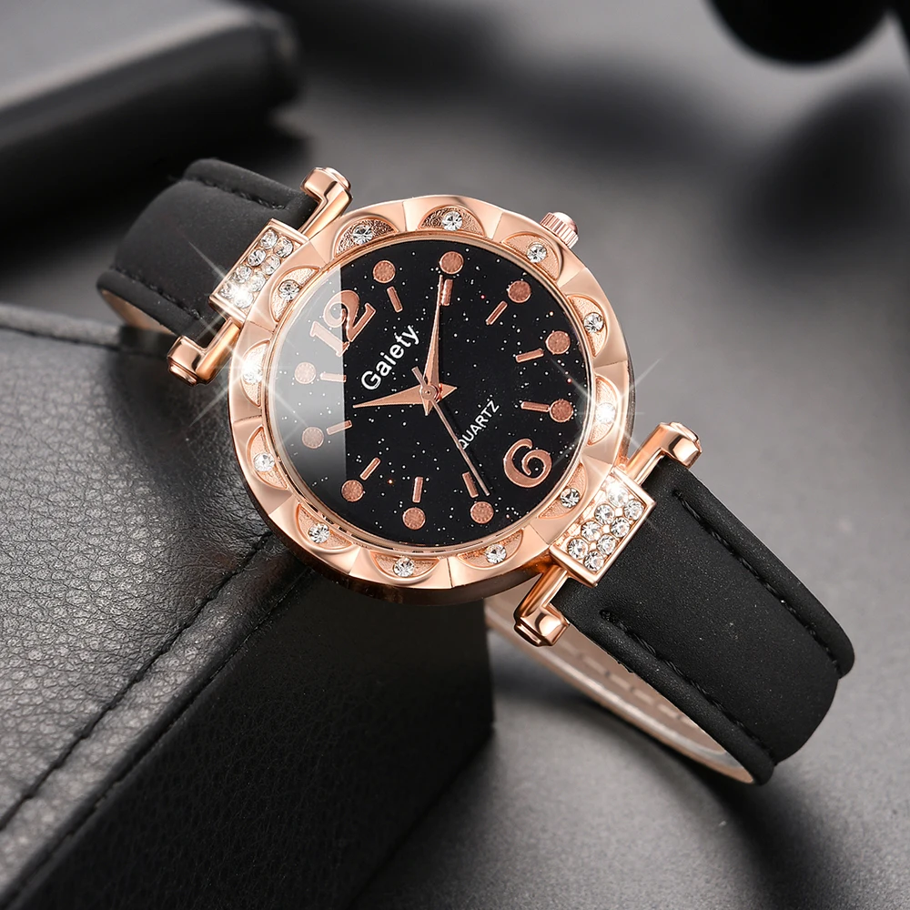 Женские черные кварцевые наручные часы Gaiety с кожаным ремешком градиентный