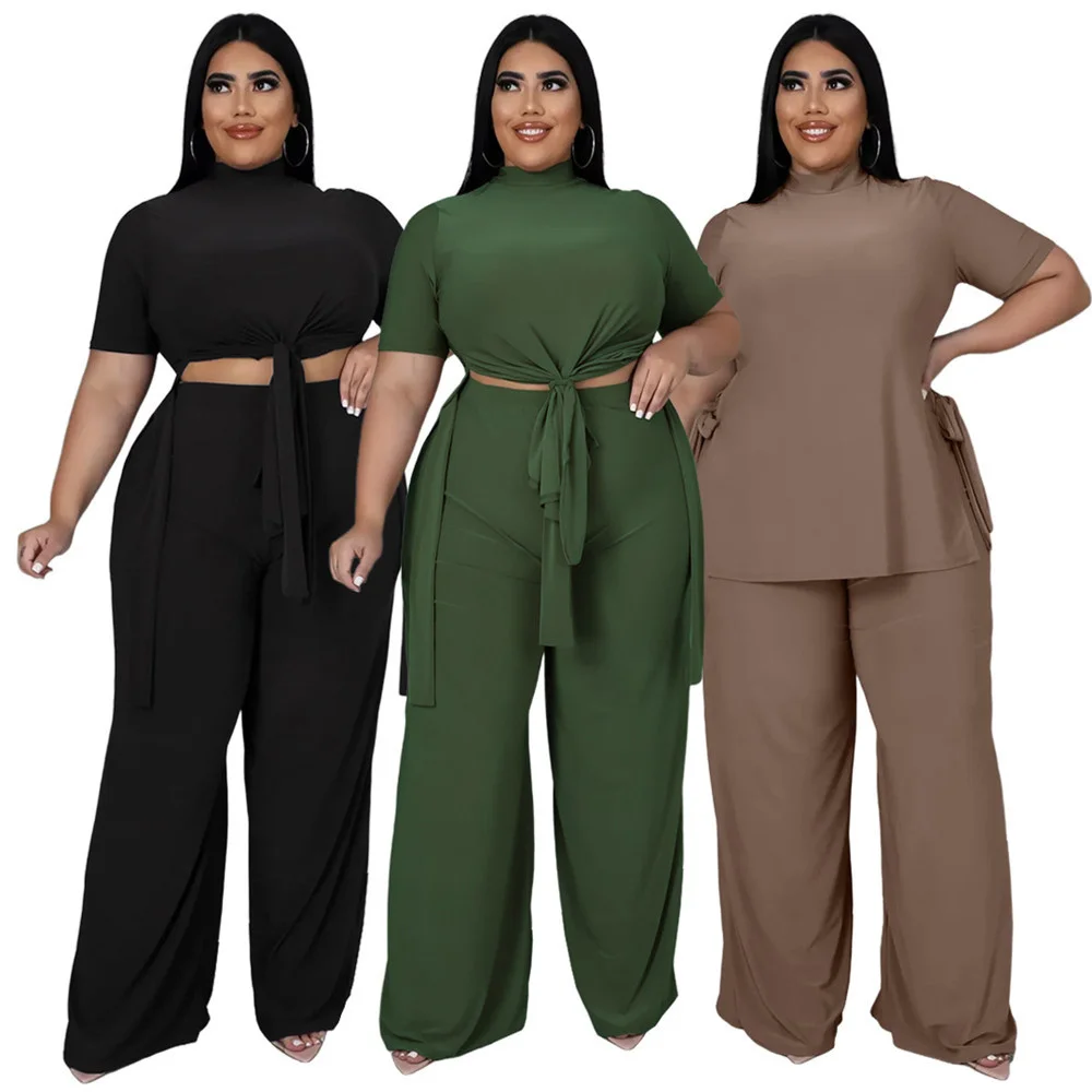Plus Size Two Piece Outfits Women's Clothing Short Sleeve Round Neck Loose Matching Set Elastic Casual Wholes 3xl 4xl 5xl 6xl