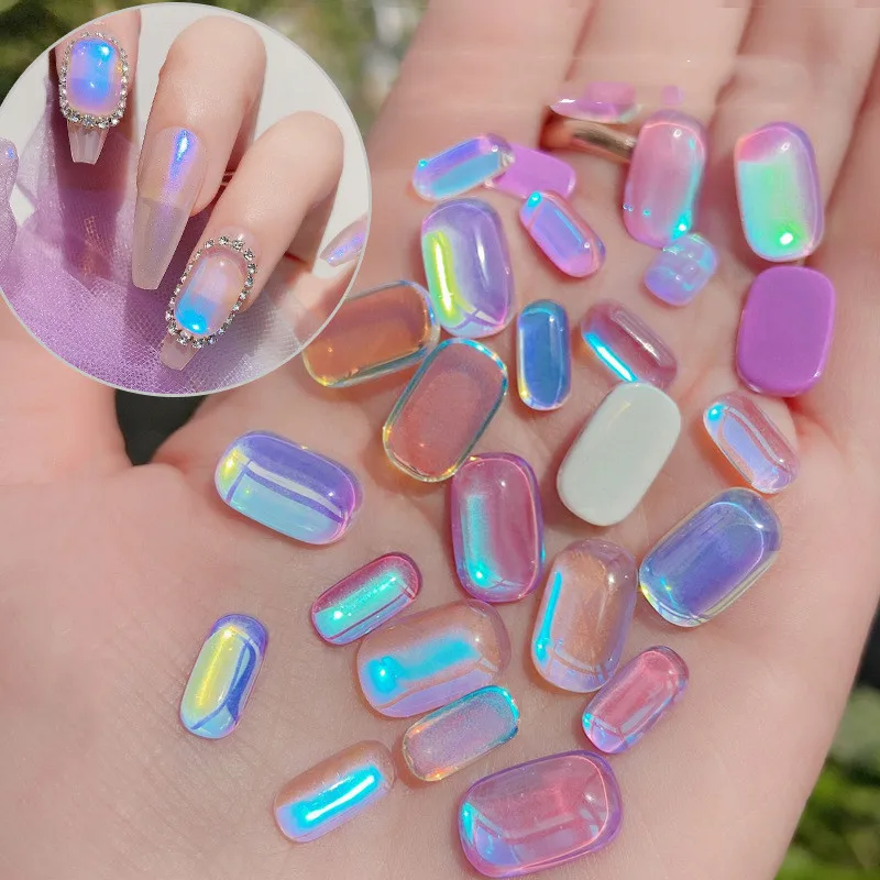 

10Pcs Aurora Nail Art Rhinestones Resin Square Multicolor Nail Ornaments Flatback Designer Charms Decorations for DIY 3D Crafts