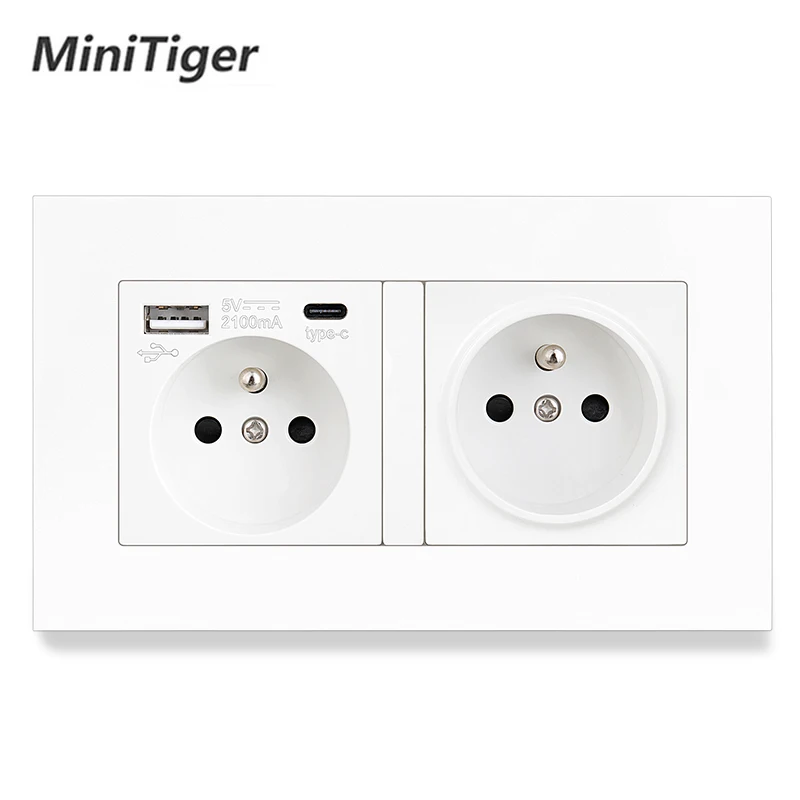 Адаптер сетевой Minitiger французский стандарт 110 ~ 250 В переменного тока Type-C и USB 16 А -