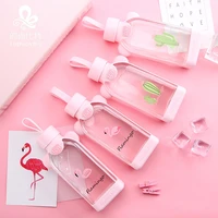 flamingo glass water bottle free shipping items portable water bottle for girls kids square water cup cute student glass cup