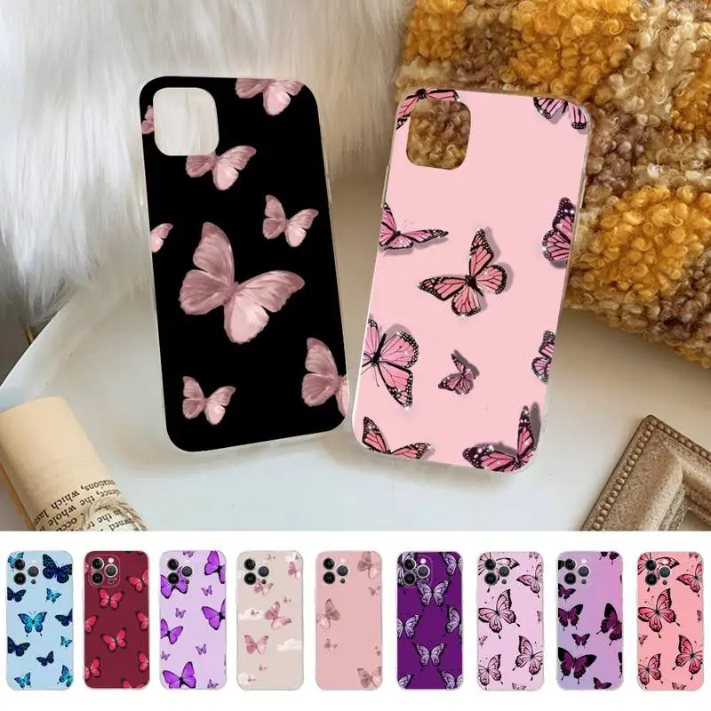 

Butterfly Phone Case Silicone Soft for iphone 14 13 12 11 Pro Mini XS MAX 8 7 6 Plus X XS XR Cover