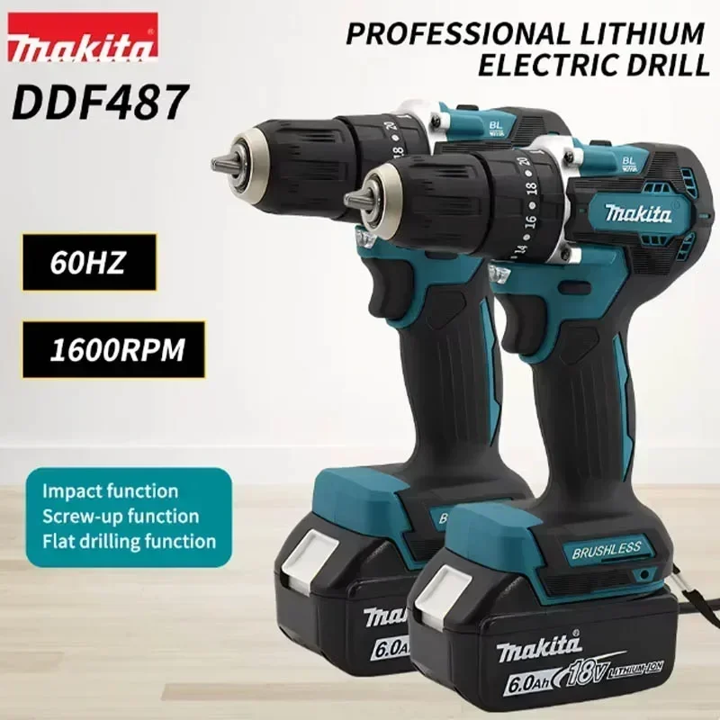 Makita DDF487 Отвертка Аккумуляторная ударная дрель 18 В Электрический бесщеточный