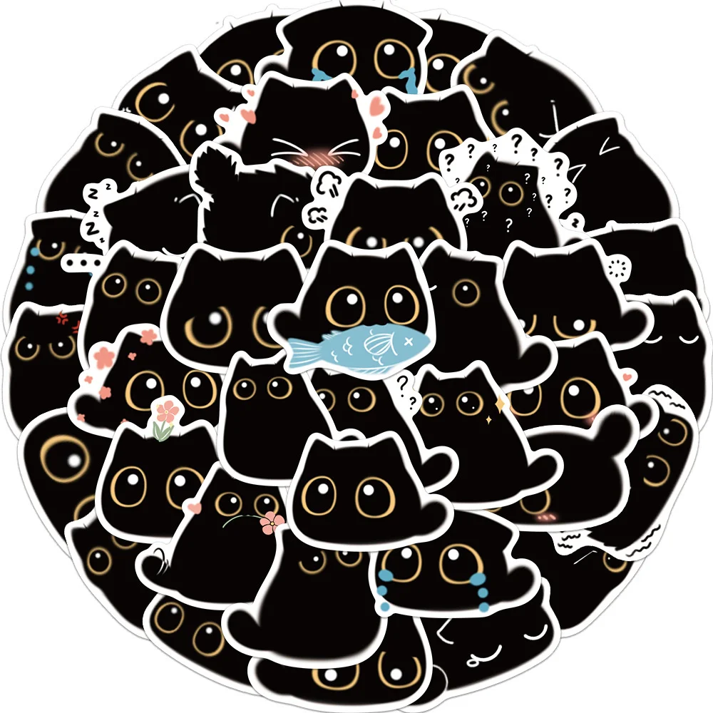 

10/30/50PCS Cartoon Black Cat Animal Personality Creative Sticker Desk Refrigerator Phone Skateboard WaterproofSticker Wholesale