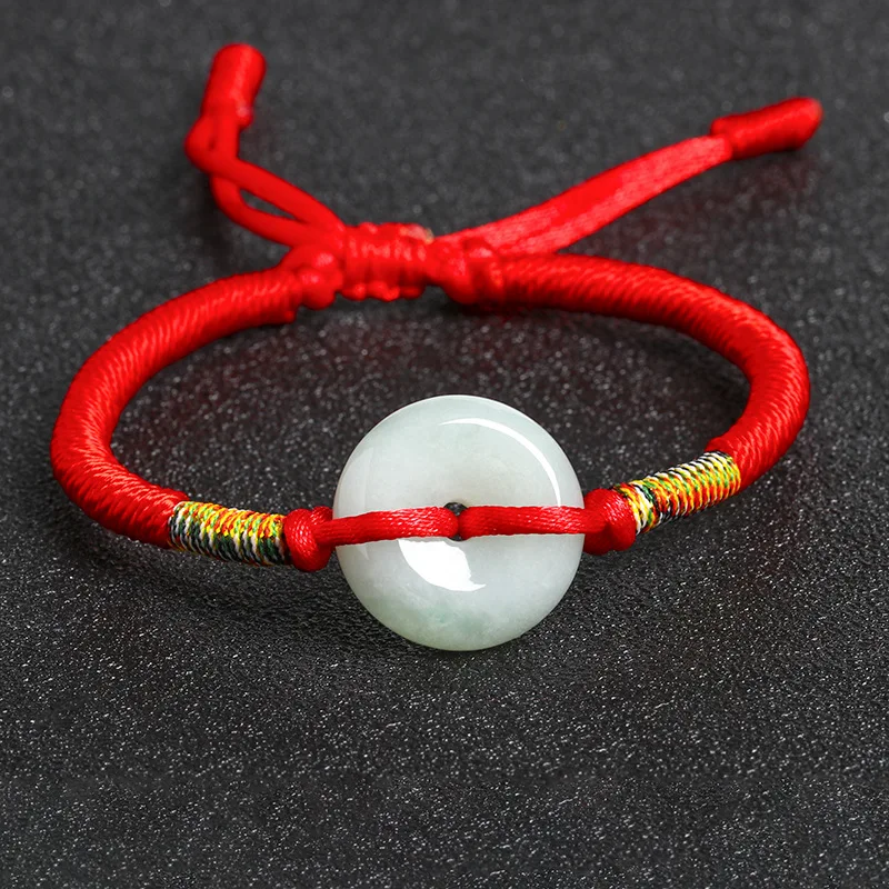 Emerald Safety Buckle Hot Red Rope Wirst Bless Health Real Jade Charm Bracelet for Woman or Men Child Wealth Prosperity Bracelet