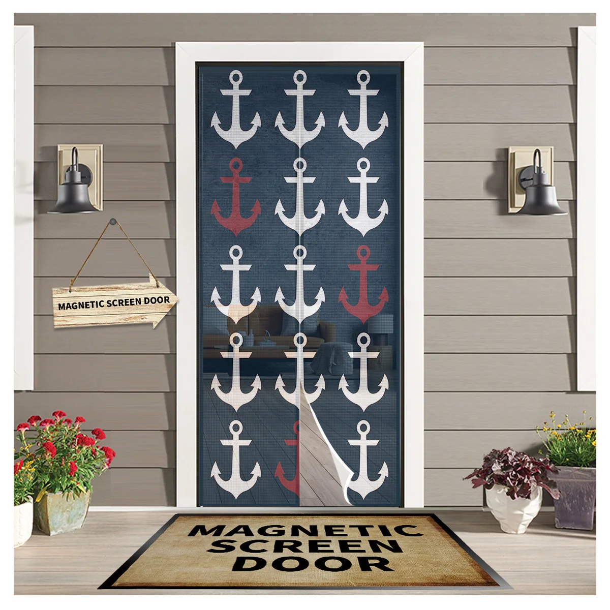 

Nautical Ocean Anchor Dark Blue Magnetic Door Curtain Living Room Bedroom Home Anti-mosquito Screen Door Curtain