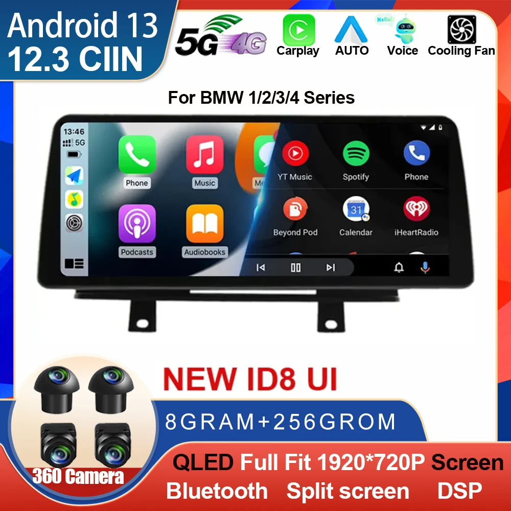 12 3-дюймовый беспроводной мультимедийный экран Apple Carplay Android 13 для BMW серии 1/2/3/4
