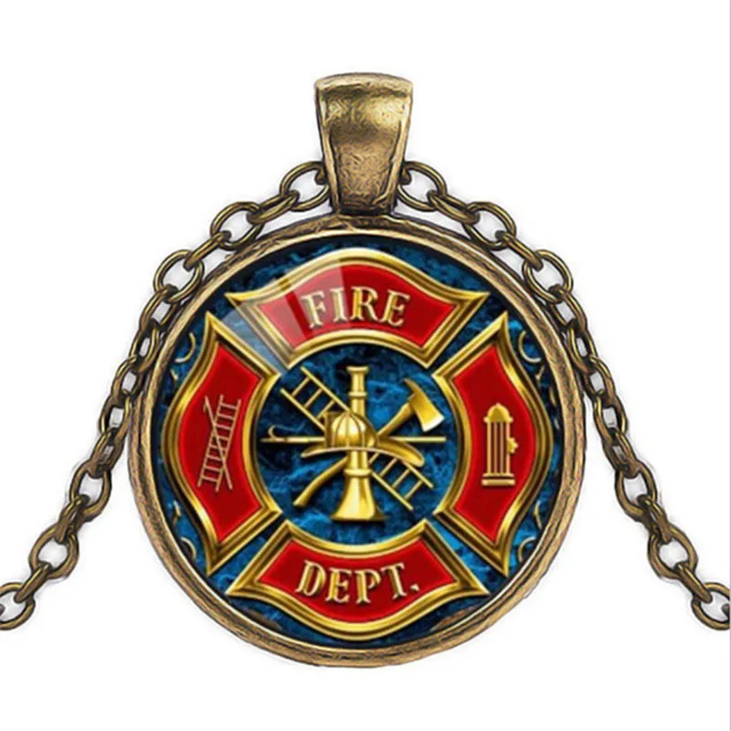 

Firefighter Symbol Photo Glass Cabochon Pendant Necklace Fire Dept Jewelry Accessories for Firefighter Family Souvenir Gifts