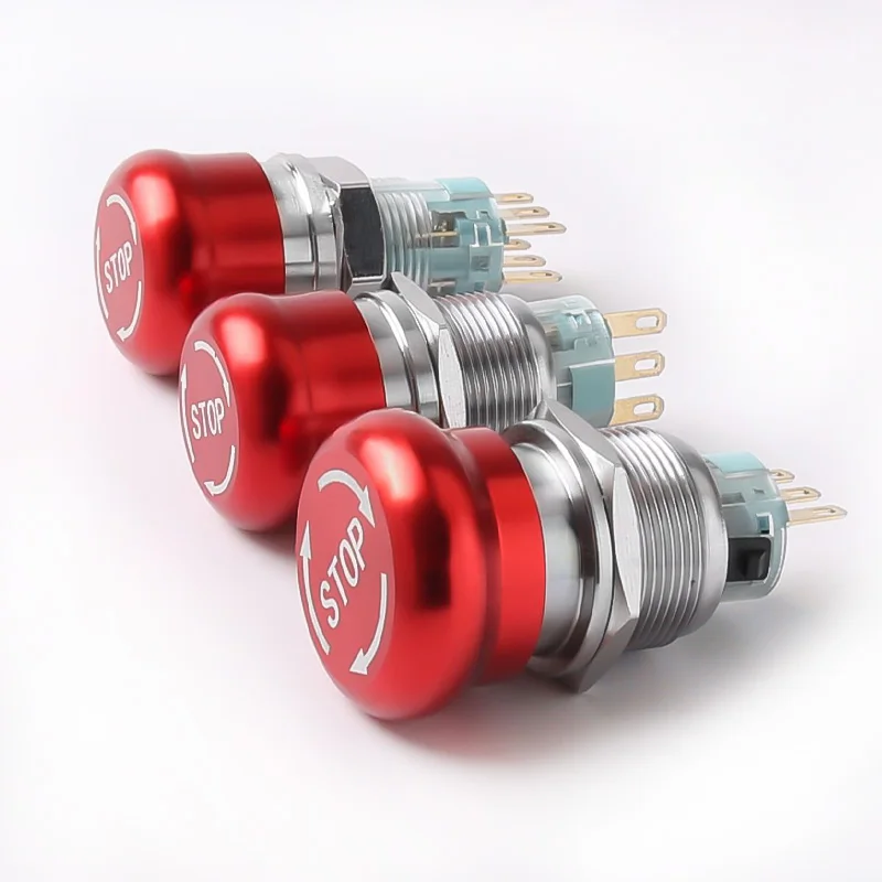 

16 мм 19 мм 22 мм 1NO1NC 3Pin 6Pin Грибовидная головка с поворотным сбросом из нержавеющей стали 304 металлическая стандартная