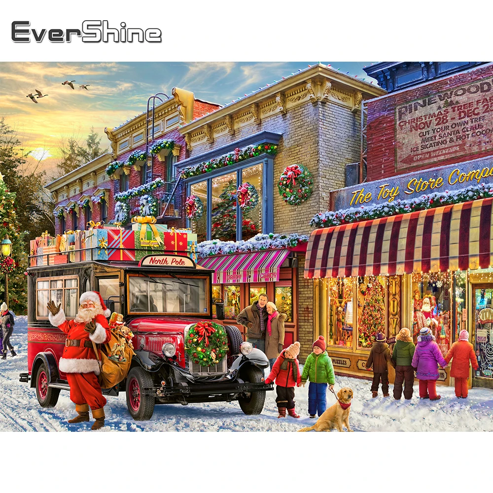 

EverShine алмазная мозаика рождество дом полная площадь круглый алмазная вышивка пейзаж улица хобби и рукоделие алмазная живопись магазин Дед мороз подарок ручной работы