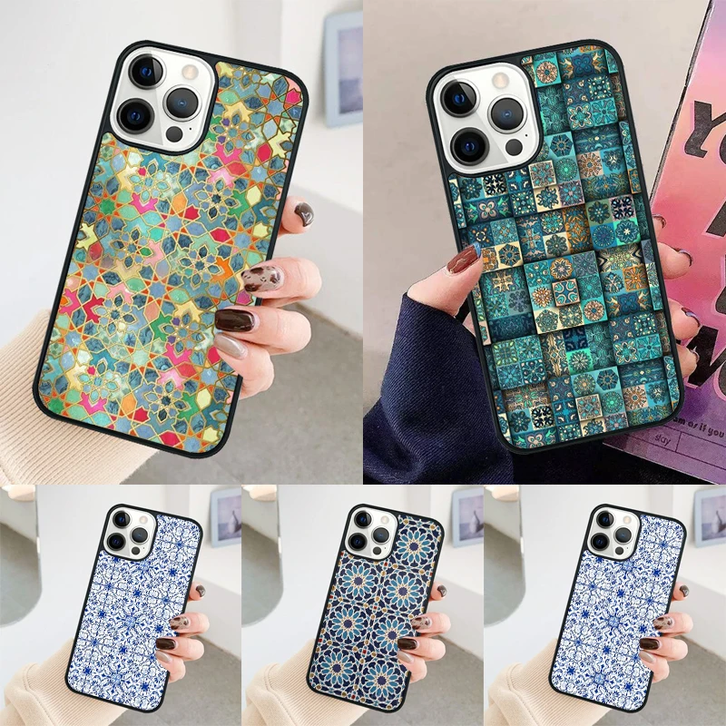 Фото Чехол в стиле бохо с мозаичной эстетикой для телефона, чехол для iPhone 14 15 16 Pro Max SE 2020 для apple 11 12 13 Pro Max Mini 7 8 Plus №1