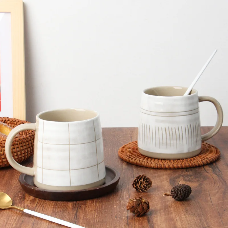 

Nordic Striped Retro Ceramic Hand-painted Coffee Mug Japanese Milk Cup Creative Personality Water Cup Coarse Pottery Coffeeware