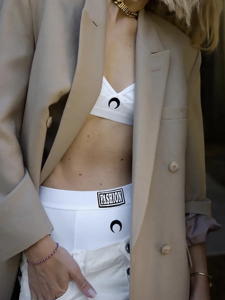 Женский комплект из 2 предметов короткий костюм с вышивкой полумесяца без