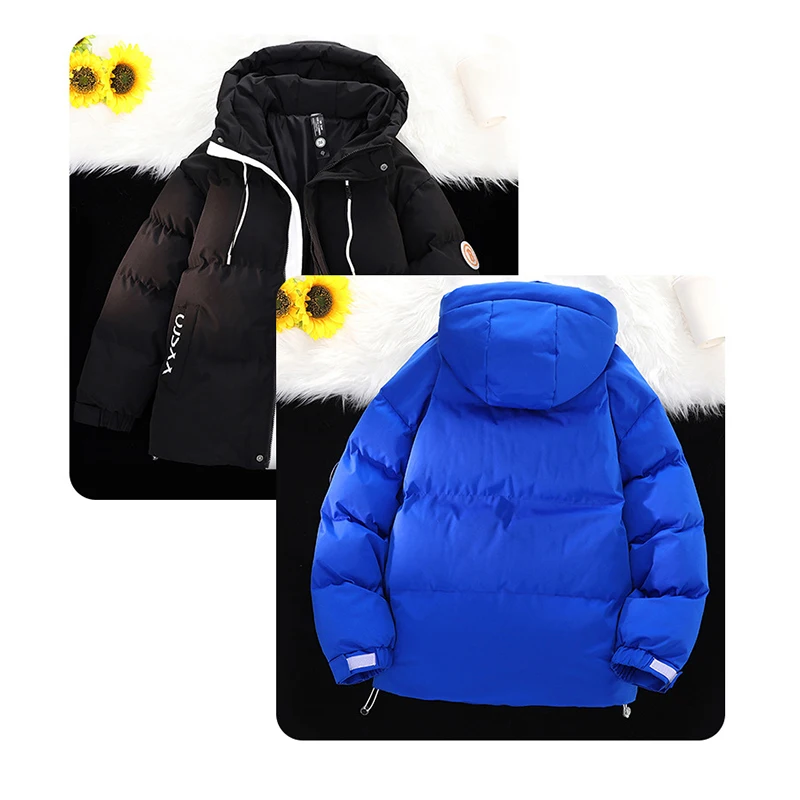 

Winter Hooded Jacket Men Solid Color Outerwear Parkas Letters Printed Mens Jacket Zipper Warm