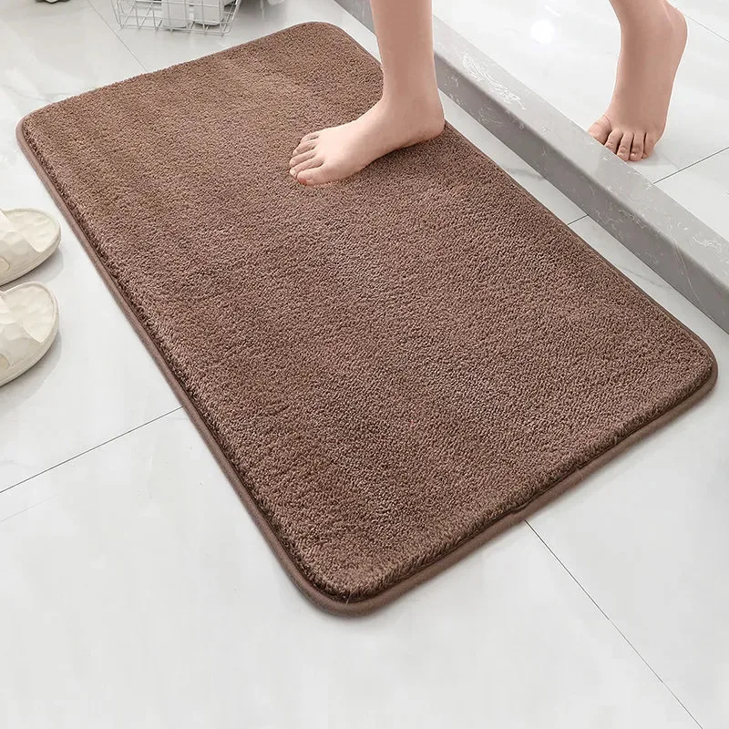 

Solid Color Fluffy Bathroom Mat Anti-slip Bath Carpets Doormat For Toilet Absorbent Floor Rug Beside Bathtub Wash Basin Washable