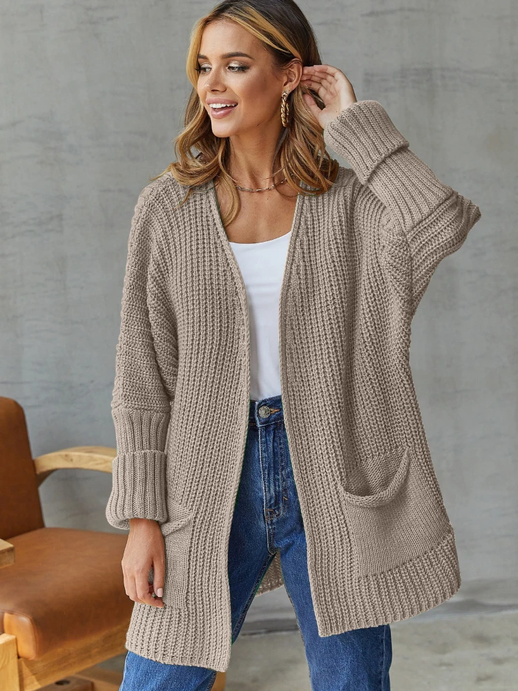 

Women's Sweater Solid Color Cardigan Mid Length Winter Coat Korean Fashion Streetwear Elegant Knitwears Tops Women's Clothing
