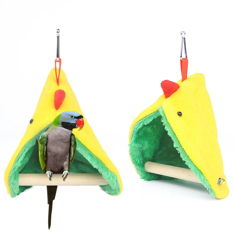 

New parrot hammock with standing stick bird tent pet plush hanging nest thickened warm triangle beak parrot nest bed
