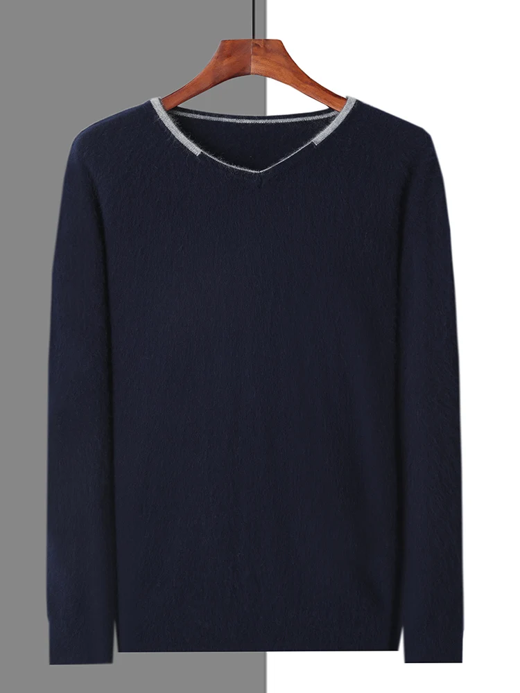 Осень-зима мужской кашемировый свитер пуловер с v-образным вырезом и длинными