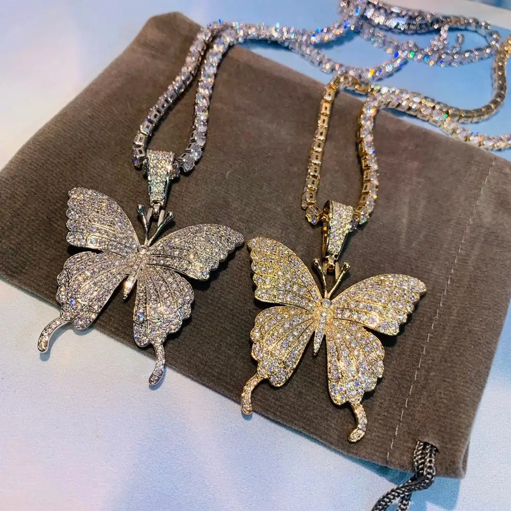 

Модное ожерелье с кулоном в виде большой бабочки, цепочка с кубическим цирконием класса ААА для женщин, блестящая цепь для тенниса, чокер с кристаллами, ожерелье, ювелирные изделия P38