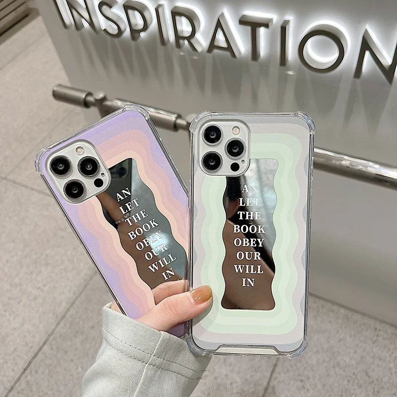 

Fashion Mirror Makeup Gradient Ripple Full Edge Anti-fall Cover For iphone 11 12 13 Mini Pro Max XR Xs Max 7 8 Plus Phone Case