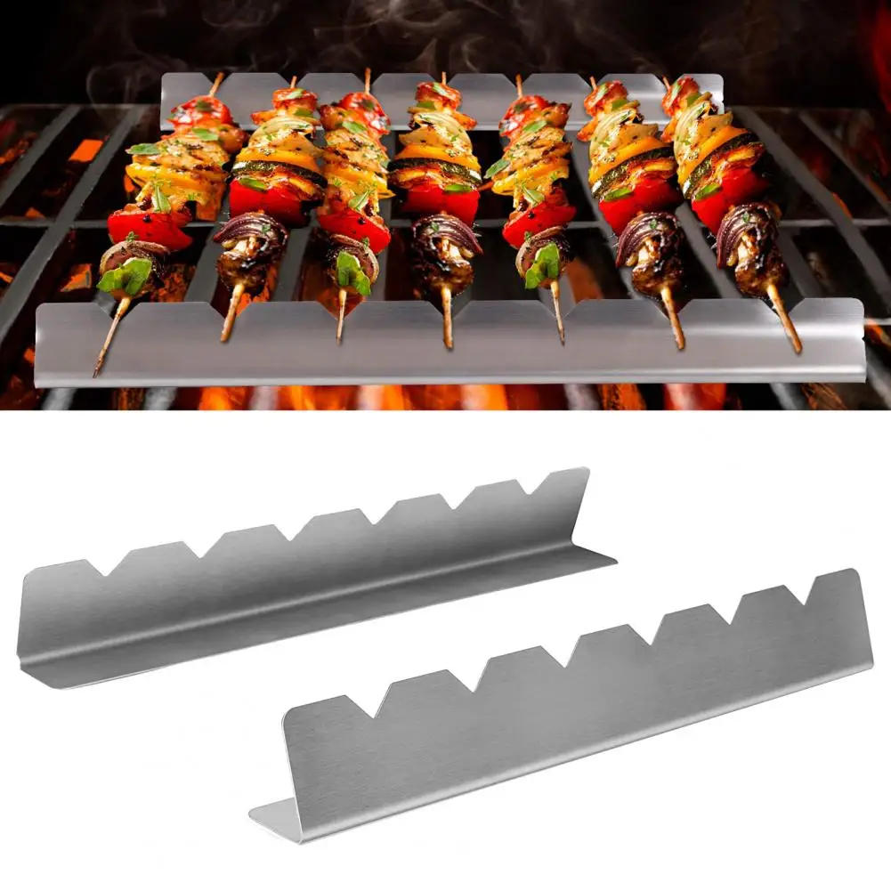 

2Pcs Eco-friendly Skewers Holder Set Silver Color Kebabs Racks Food Grade Grill Skewers Holder Two-Piece Set Utensils