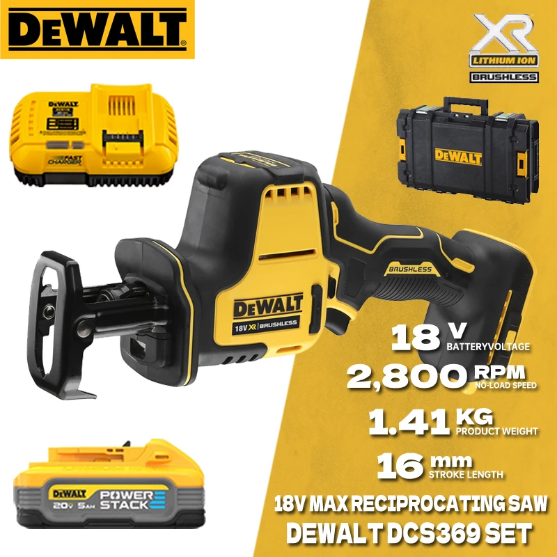 DEWALT DCS369 Reciprocating Saw Kits Cordless Brushless Motor Speed Adjustable Metal Wood Power Tool Electric Saber Saw Machine