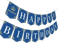 funmemoir royal prince happy birthday banner navy blue gold glittery bunting for boy prince birthday party decorations supplies