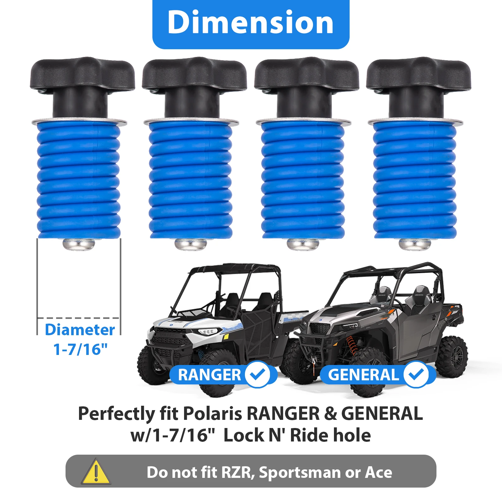 

UTV 1-7/16 " Hole Lock & Ride Knob Tie Down Anchor Kit For Polaris Ranger And General XP HD EV ETX Crew 1000 900 800 70 570 500