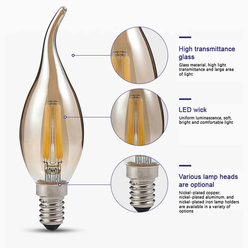 

Vintage Brown Tail Edison LED Retro Bulb C35 Edison Bulb Atmosphere Decorative Style Chandelier Home Decoration Halloween Lights