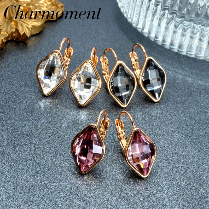 

Charmoment Jewelry Crystal Hoop Earrings Rhombus Basic Ear Clip for Women Elegance Accessories Wedding Engagement Jewellery Gift