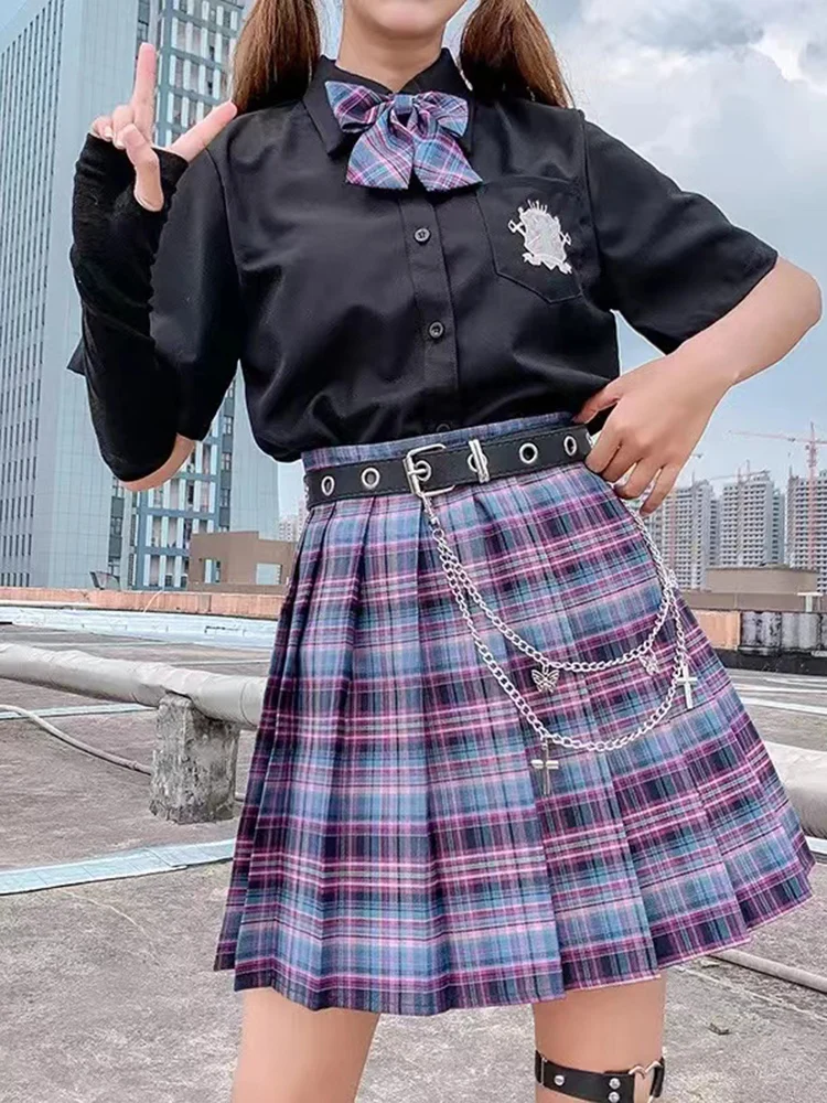 

Bow Knot Summer High Waist Preppy Girls Dance Mini Skirt Cute A Line Harajuku Sexy Japan Faldas New Plaid Women Pleated Skirt