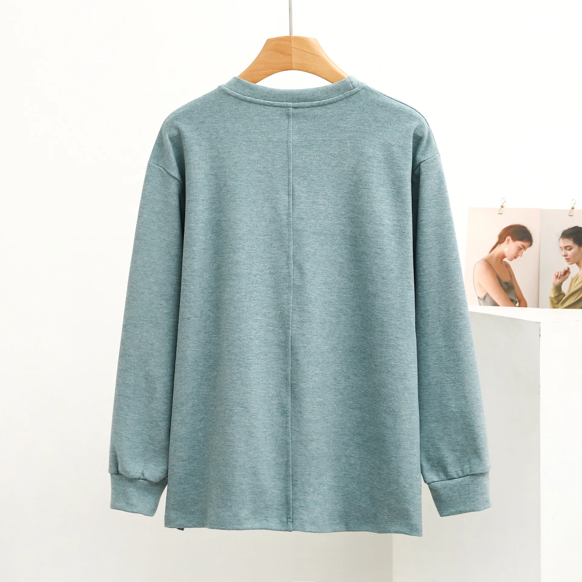 Home Clothes Tops Women Sweaters Casual Flat Velvet One-piece Magic Color Autumn/winter Round Neck Front Short Back Long Thermal