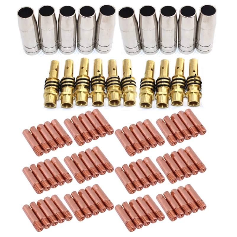 

80PCS CO2 Mig Mag Welding Torch Air-Cooled 15AK Contact Type Soldering Tip Gas Nozzle Welding Machine Accessories 0.8mm