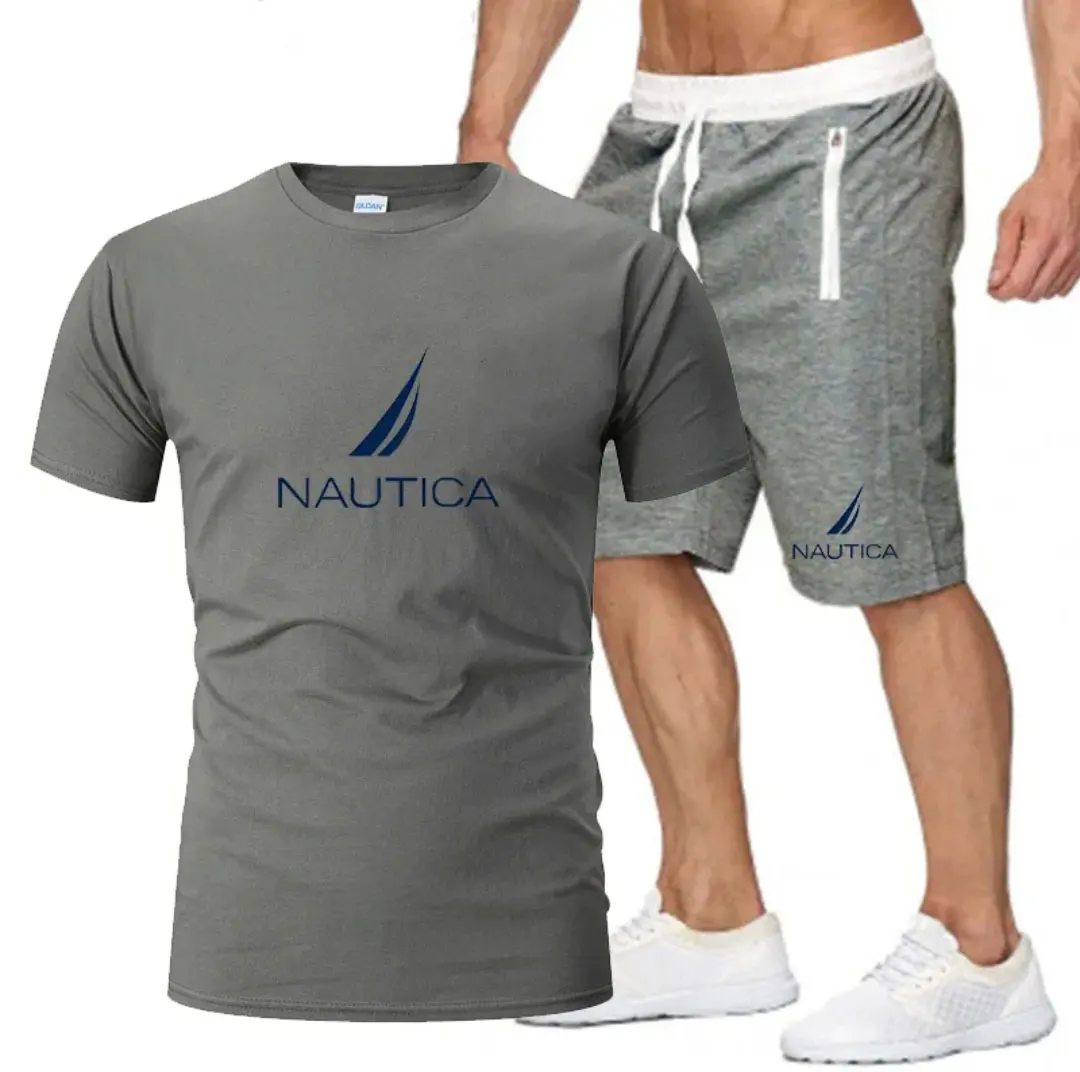 

2023 Fashion Sports Leisure Jogging Men's Two Piece Sportswear Short Sleeve Casual T-shirt and Chest Shorts Summer Quick Dry Bre