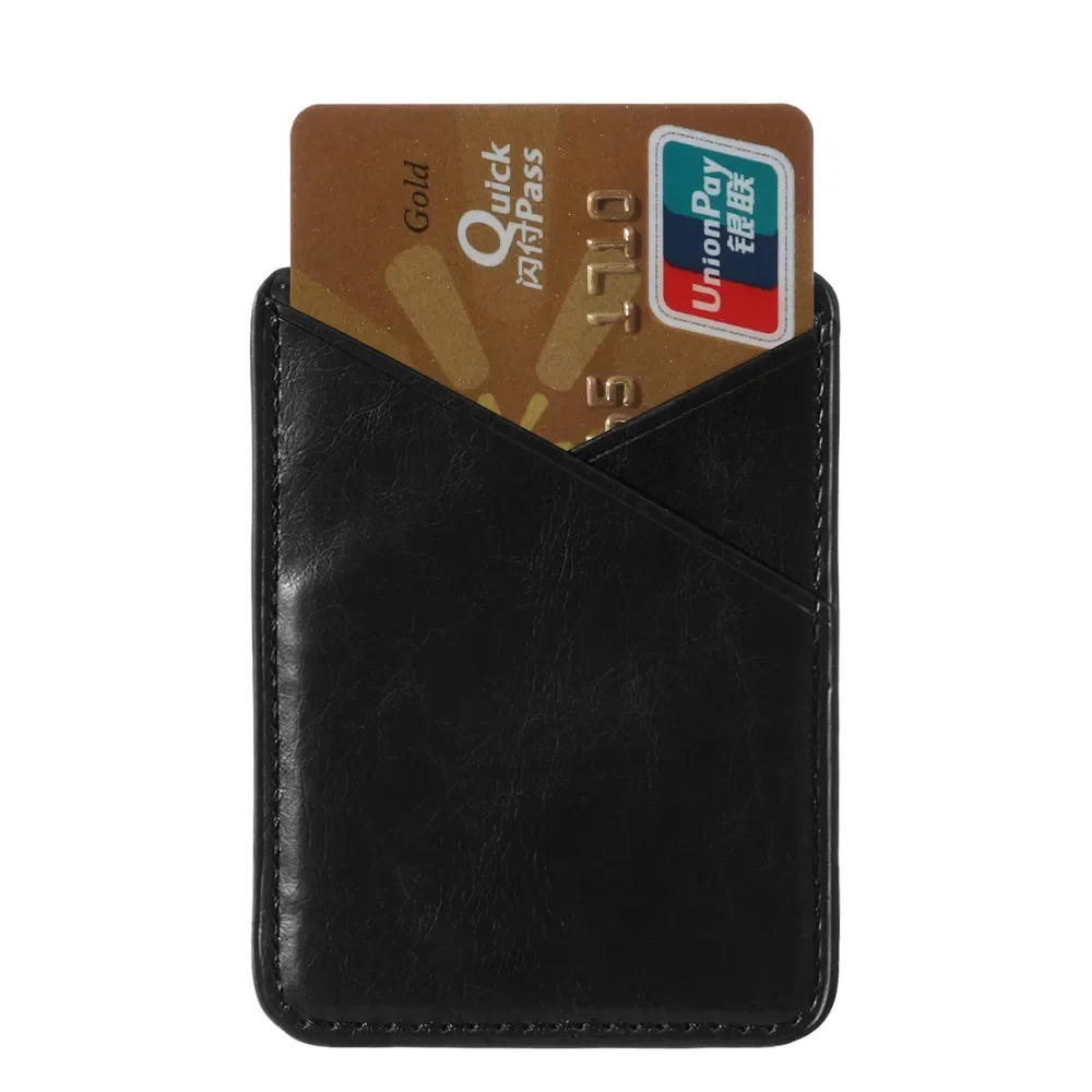 New Adhesive Sticker Back Solid Phone Card Holder Stick On Leather Mini Secure Double-deck Universal Inserting Case Pocket
