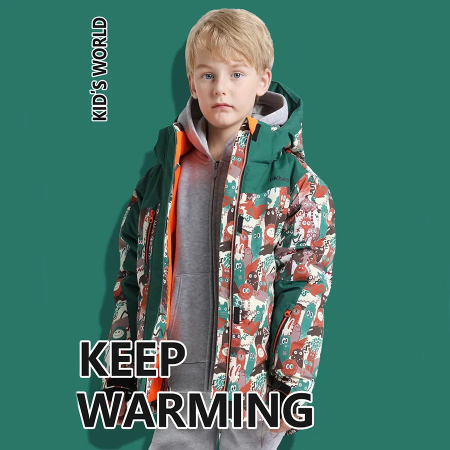 -30 Outdoor Sports Children Jacket Warm Boys Girls Skiing Snowboarding Coat Kids Waterproof Windproof Cotton Filling Clothes