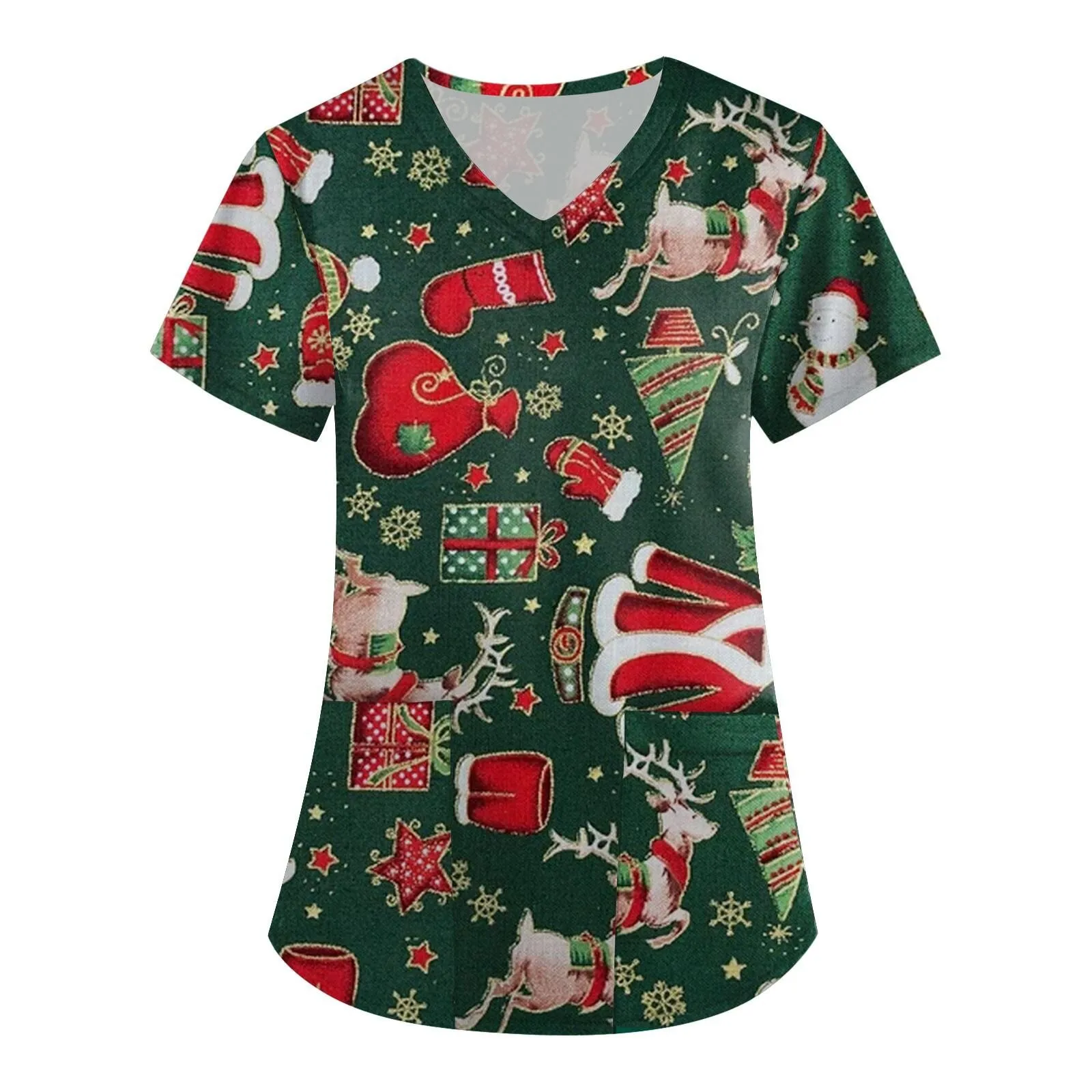 

Long T Shirt Women Casual Shirt For Women Merry Christmas Printed Short Sleeve V Neck Holiday Fun Spandex Long Sleeve Shirt