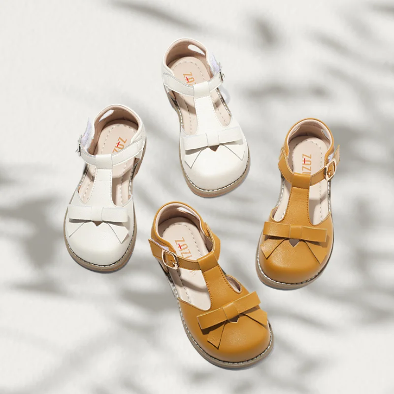 

Unishuni Girls Sandals Kids Genuine Leather Princess Shoes Soft Rubber Sole Children Sandals Bowtie Kids Shoes High-grade Sandal