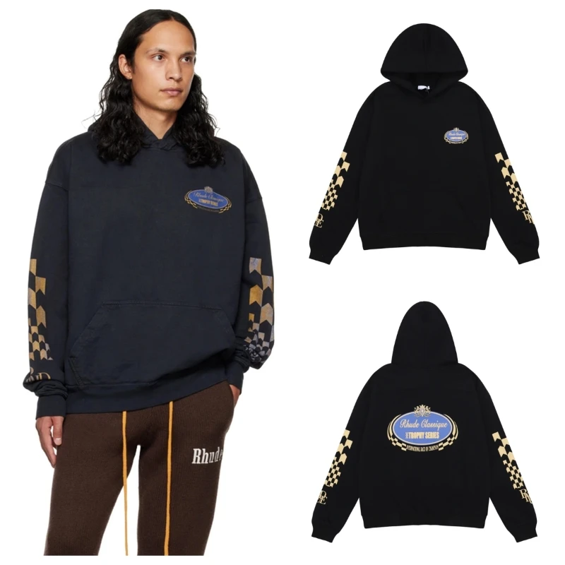 

Rhude Letter Printed High-Quality Pure Cotton Hoodie Autumn And Winter Casual Street Sweaters For Men And Women