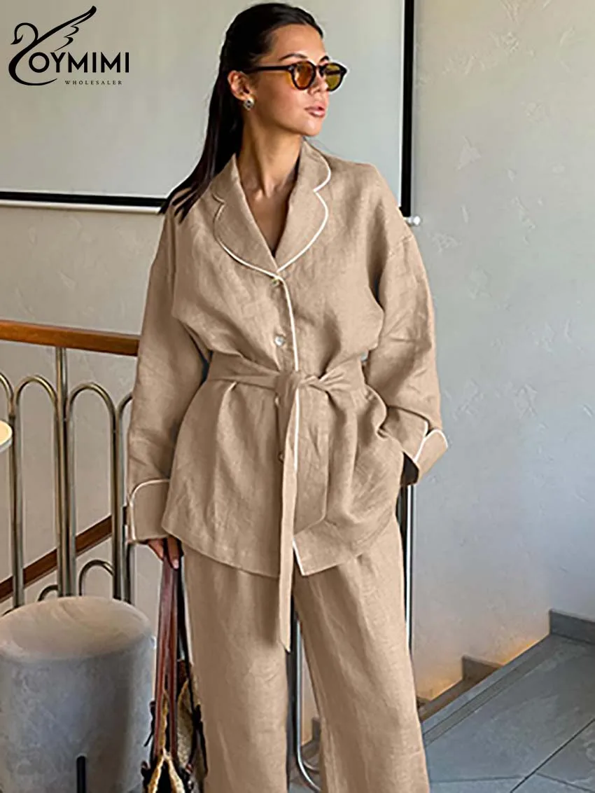 Oymimi модный хлопковый комплект из двух предметов цвета хаки для женщин элегантные