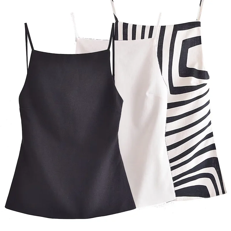 

2023 Summer y2k Sexy Women Camisole Traf Strappy Backless Sleeveless Thin Straps Slim Crop Top Female Tanks Club White