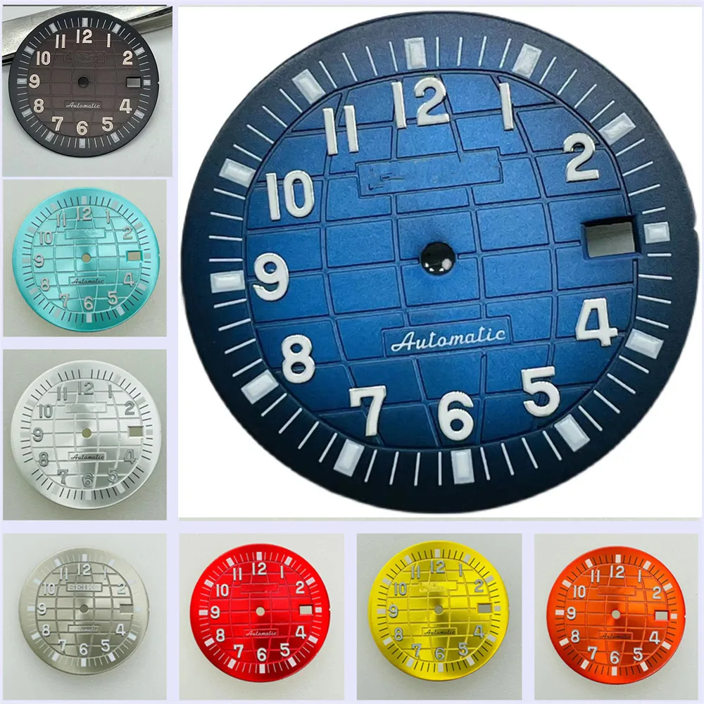 

32mm S Logo dial Blue NH35 Dial NH36 Mechanical Movement Watch Dial Green Luminous Refitted Diving Dials Watch Cases Dial Yellow
