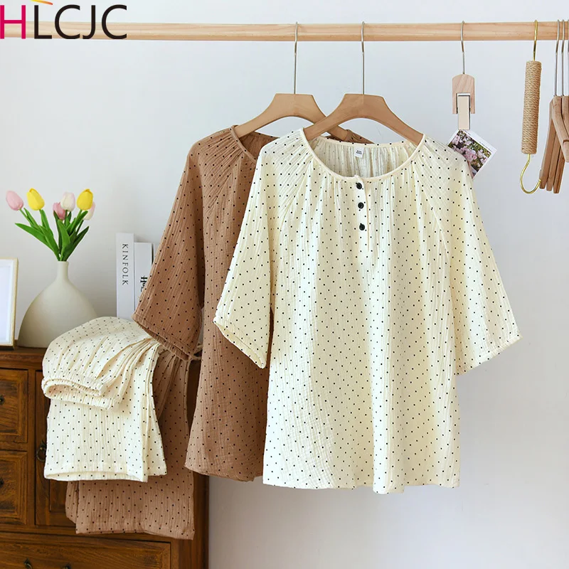 

Summer Thin 2 Pieces Pyjamas Set Women Sleepwear Lovely Home Suits 2023 Round Neck Girls Cute Sleepwear Three Quarter Pajamas