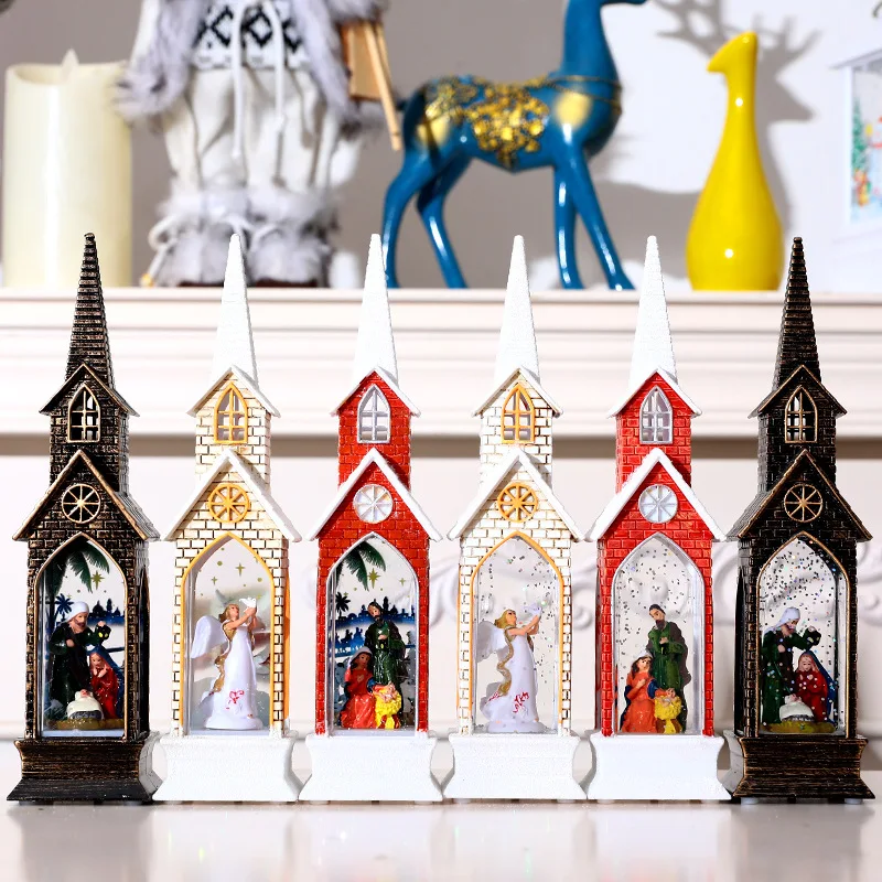 

LED Light Nativity Scene,Christmas Church Light Lamp,Warm Home Christmas Decorations Snow Globe with Swirling Glitter Decor